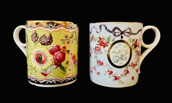 Wedgwood Fine Bone China Mugs One Is ' Chinese Flowers ' And The Other ' Ribbon And Wild Rose '