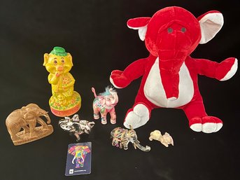A Collection Of Vintage Elephants And Pigs Incl. Plastic Pinching Pennies Piggy Bank And More