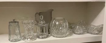 Lot Of Assorted Glass Vases, Bowls, And Pitchers