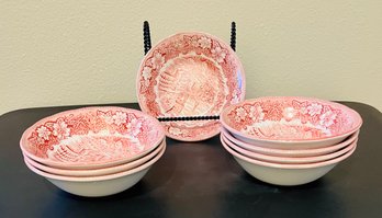 Vintage Red And White English Soup Bowls