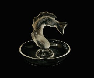 Lalique France Clear And Satin Crystal Glass Koi Fish Ring Dish Hand Crafted