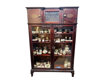 Vintage Glue Glass Cherry Wood China Cabinet