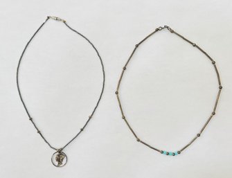Pair Of Sterling Silver Necklaces- One With Small Turquoise Accents