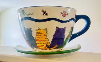 Fat Cats By Ann Ormsby Wall Hanging Tea Cup