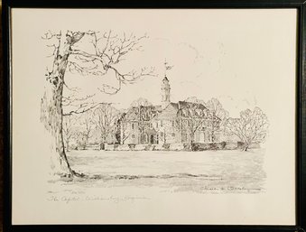 Charles H. Overly Signed 'The Capitol, Williamsburg, Virginia' Sketch In Frame