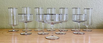 12 Silver Rim Wine Glasses