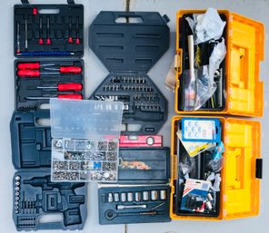 Large Hardware Lot Including Ratchet Bolts, Screwdrivers, And More