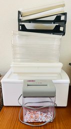 Collection Of Storage Bins And Small Paper Shredder