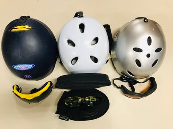Lot Of Ski Helmets And Glasses