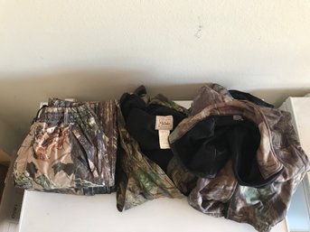 Three Pieces Of Outdoor Camouflage Clothing, Brands Include Real Tree And Cabelas