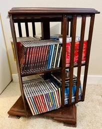 Wood Rotating CD Rack With Lot Of CDs Included