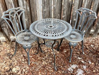 Cast Aluminum Outdoor Patio Table With Two Chairs Copper Tone