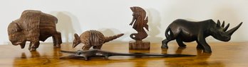 Variety Of Hand Carved Wooden Animal Statues