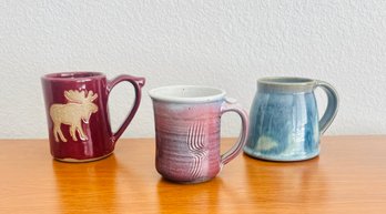 Trio Of Assorted Clay Pottery Coffee Mugs