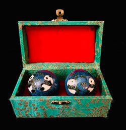 Pair Of Chinese Stress Balls In Ornate Case