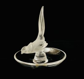 Vintage Lalique Frosted Crystal Bird Pheasant Ring Jewelry Holder Vanity Table Trinket Dish