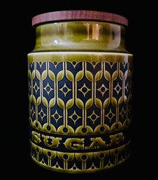 Hornsea England Mid Century Ceramic Sugar Canister With Walnut Lid