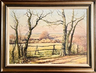 Mervyn Goode Signed ' Landscape Between The Trees Ld Litten Lane, Oakshott ' Painting In Frame