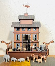 Hand Crafted Wooden Noah's Ark With Animal Figurines