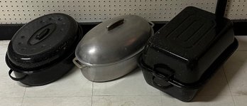 Trio Of Assorted Roasting Pots With Lids