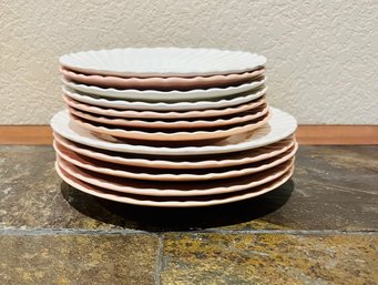 Set Of White And Pink Franciscan Coronado Coral Matte Side And Dinner Plates