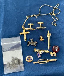 Misc. Jewelry, Trinkets & Shark Teeth Incl. Cross Inscribe W/ Pope John Paul II