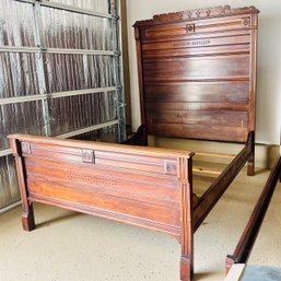 Antique Full Size Wooden Carved Bed Frame