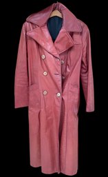 Vintage Burgundy Leather Button Down Trench Coat