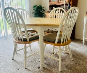 Natrual Brown And White Wood Oval Dining Table Incl. Matching Chairs