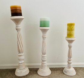 Trio Of Wood Painted Candle Stands