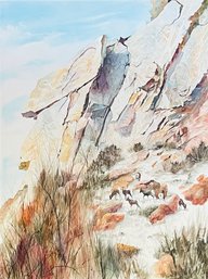 Mountain Goats Oil On Board Art Signed By Artist