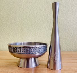 2 Pieces Of Pewter A Bowl And A Bud Vase