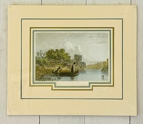 'Spearing Fish From A Canoe' Original Antique Print By Seth Eastman Circa 1860