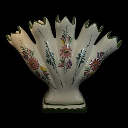 Vintage Hand Painted Fan Finger Vase By Jay Willfred. Made In Portugal