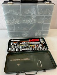 40 Piece Socket Set & Double Sided Hardware Case W/ Contents