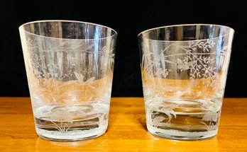 Pair Of Vintage Baccarat Etched Whiskey Glasses