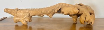 Natural Indonesian Wood Carved Crocodile Desk Statue