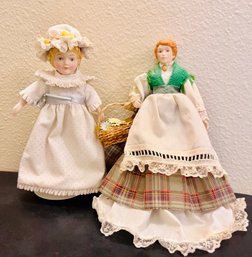 Pair Of Colonial Porcelain Fashion Dolls