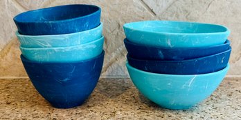 Set Of Plastic Blue Swirl Salad Bowls