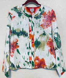 Chicos Multicolor Floral Sequined, Zip Up Jacket