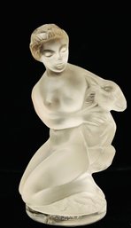 Mark Lalique Goddess ' Diana The Huntress With Fawn ' Frosted Crystal Figurine