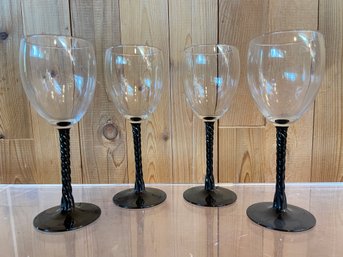 4 Wine Glasses With Black Swirl Stems