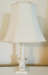 Vintage Marble Base Table Lamp With Large Shade