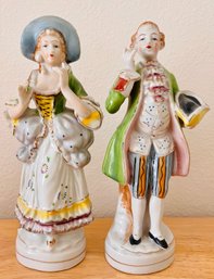 Pair Of Porcelain Colonial Couples Going Out For A Stroll