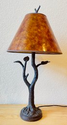 Cast Metal Tree Like Table Lamp With Amber Tone Lamp Shade