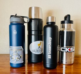 Assortment Of Water Bottles Including Thermos And More