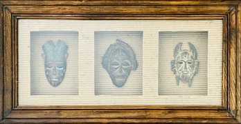 African Masks In Shadowbox- Wall Decor