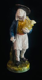 Antique French Ceramic Figure Man Carrying Dog