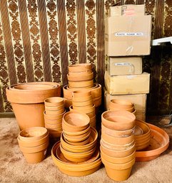 Large Lot Of Terracotta Flower Pots And Variety Of Garden Accessories