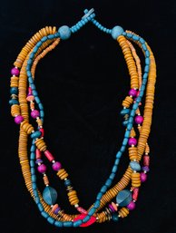 Vintage Wooden Hand Painted Bead Multi-strand Necklace
